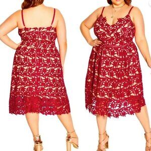 City Chic Red Lace Midi Dress